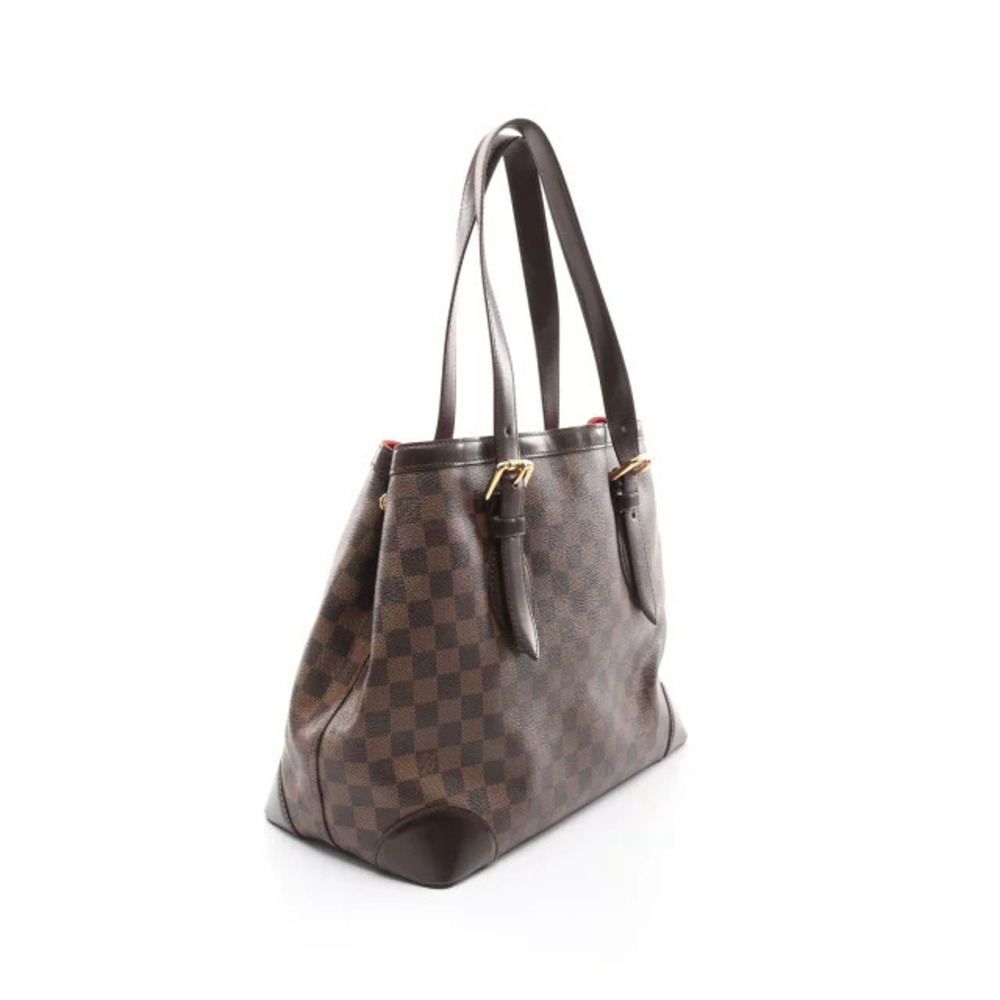Louis Vuitton Bag Tote Damier Canvas Brown Leather Hampstead